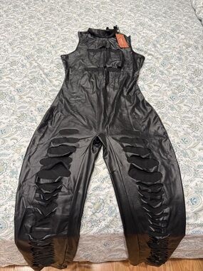 SHEIN Black Faux Leather Cutout Jumpsuit